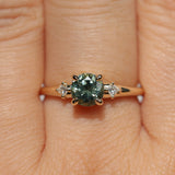 0.93ct Round Seafoam Montana Sapphire and Princess Cut Diamond Rapids Low Profile Ring in 14k Yellow Gold
