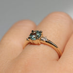 0.93ct Round Seafoam Montana Sapphire and Princess Cut Diamond Rapids Low Profile Ring in 14k Yellow Gold