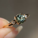 0.93ct Round Seafoam Montana Sapphire and Princess Cut Diamond Rapids Low Profile Ring in 14k Yellow Gold