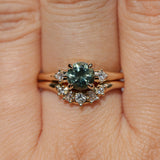 0.93ct Round Seafoam Montana Sapphire and Princess Cut Diamond Rapids Low Profile Ring in 14k Yellow Gold