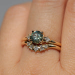 0.93ct Round Seafoam Montana Sapphire and Princess Cut Diamond Rapids Low Profile Ring in 14k Yellow Gold
