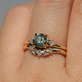 0.93ct Round Seafoam Montana Sapphire and Princess Cut Diamond Rapids Low Profile Ring in 14k Yellow Gold