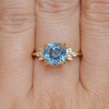 3.38ct Untreated Montana Sapphire Cushion Cut Marquise Diamond Cluster Ring in 18k Yellow Gold