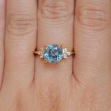 3.38ct Untreated Montana Sapphire Cushion Cut Marquise Diamond Cluster Ring in 18k Yellow Gold