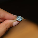 3.38ct Untreated Montana Sapphire Cushion Cut Marquise Diamond Cluster Ring in 18k Yellow Gold
