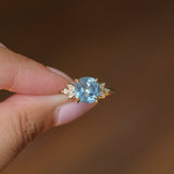 3.38ct Untreated Montana Sapphire Cushion Cut Marquise Diamond Cluster Ring in 18k Yellow Gold