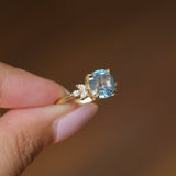 3.38ct Untreated Montana Sapphire Cushion Cut Marquise Diamond Cluster Ring in 18k Yellow Gold