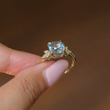 3.38ct Untreated Montana Sapphire Cushion Cut Marquise Diamond Cluster Ring in 18k Yellow Gold