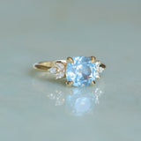 3.38ct Untreated Montana Sapphire Cushion Cut Marquise Diamond Cluster Ring in 18k Yellow Gold