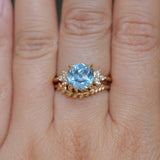 3.38ct Untreated Montana Sapphire Cushion Cut Marquise Diamond Cluster Ring in 18k Yellow Gold