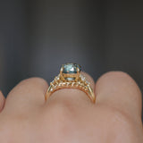 3.38ct Untreated Montana Sapphire Cushion Cut Marquise Diamond Cluster Ring in 18k Yellow Gold