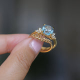 3.38ct Untreated Montana Sapphire Cushion Cut Marquise Diamond Cluster Ring in 18k Yellow Gold