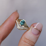0.96ct Oval Teal Precision Cut Montana Sapphire Low Profile 4 Prong Signet Solitaire in 14k Yellow Gold