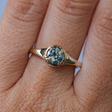 0.88ct Untreated Round Montana Sapphire Low Profile 4 Prong Signet Solitaire in 14k Yellow Gold