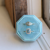1.29ct Bezel Set Emerald Cut Untreated Montana Sapphire and Montana Sapphire Sides Three Stone Ring in 14k Yellow Gold