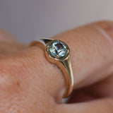 0.88ct Untreated Round Montana Sapphire Low Profile 4 Prong Signet Solitaire in 14k Yellow Gold