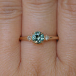 0.80ct Round Montana Sapphire and Princess Cut Diamond Rapids Low Profile Ring in 14k Yellow Gold