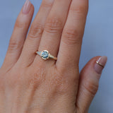 0.88ct Untreated Round Montana Sapphire Low Profile 4 Prong Signet Solitaire in 14k Yellow Gold