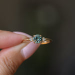 0.80ct Round Montana Sapphire and Princess Cut Diamond Rapids Low Profile Ring in 14k Yellow Gold
