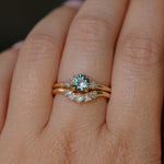0.80ct Round Montana Sapphire and Princess Cut Diamond Rapids Low Profile Ring in 14k Yellow Gold