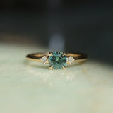 0.80ct Round Montana Sapphire and Princess Cut Diamond Rapids Low Profile Ring in 14k Yellow Gold