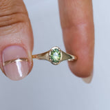 0.71ct Oval Green Precision Cut Montana Sapphire Low Profile 4 Prong Signet Solitaire in 14k Yellow Gold