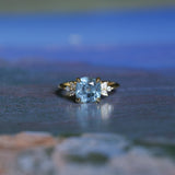 3.38ct Untreated Montana Sapphire Cushion Cut Marquise Diamond Cluster Ring in 18k Yellow Gold