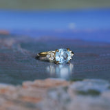 3.38ct Untreated Montana Sapphire Cushion Cut Marquise Diamond Cluster Ring in 18k Yellow Gold