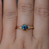 1.10ct Round Deep Teal Montana Sapphire and Princess Cut Diamond Rapids Low Profile Ring in 14k Yellow Gold
