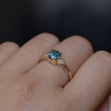 1.10ct Round Deep Teal Montana Sapphire and Princess Cut Diamond Rapids Low Profile Ring in 14k Yellow Gold