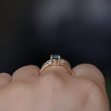 1.10ct Round Deep Teal Montana Sapphire and Princess Cut Diamond Rapids Low Profile Ring in 14k Yellow Gold
