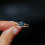 1.10ct Round Deep Teal Montana Sapphire and Princess Cut Diamond Rapids Low Profile Ring in 14k Yellow Gold