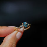 1.10ct Round Deep Teal Montana Sapphire and Princess Cut Diamond Rapids Low Profile Ring in 14k Yellow Gold