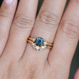 1.10ct Round Deep Teal Montana Sapphire and Princess Cut Diamond Rapids Low Profile Ring in 14k Yellow Gold