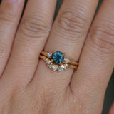 1.10ct Round Deep Teal Montana Sapphire and Princess Cut Diamond Rapids Low Profile Ring in 14k Yellow Gold