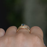1.10ct Round Deep Teal Montana Sapphire and Princess Cut Diamond Rapids Low Profile Ring in 14k Yellow Gold
