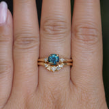 1.10ct Round Deep Teal Montana Sapphire and Princess Cut Diamond Rapids Low Profile Ring in 14k Yellow Gold