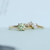 0.84ct Round Light Green Montana Sapphire Low Profile Four Prong Spring Bloom Solitaire in 14k Yellow Gold