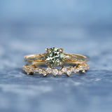 0.79ct Round Light Green Montana Sapphire Low Profile Four Prong Spring Bloom Solitaire in 14k Yellow Gold