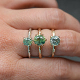 0.89ct Oval Precision Cut Spring Green Montana Sapphire Evergreen Carved 4 Prong Solitaire in 14k White Gold