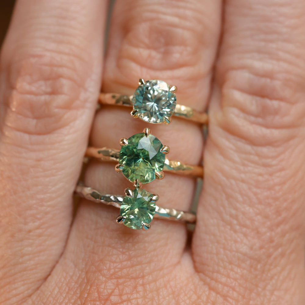 1.44ct Round Precision Cut Montana Sapphire Flat Band 4 Prong Solitaire Evergreen Ring in 14k Yellow Gold