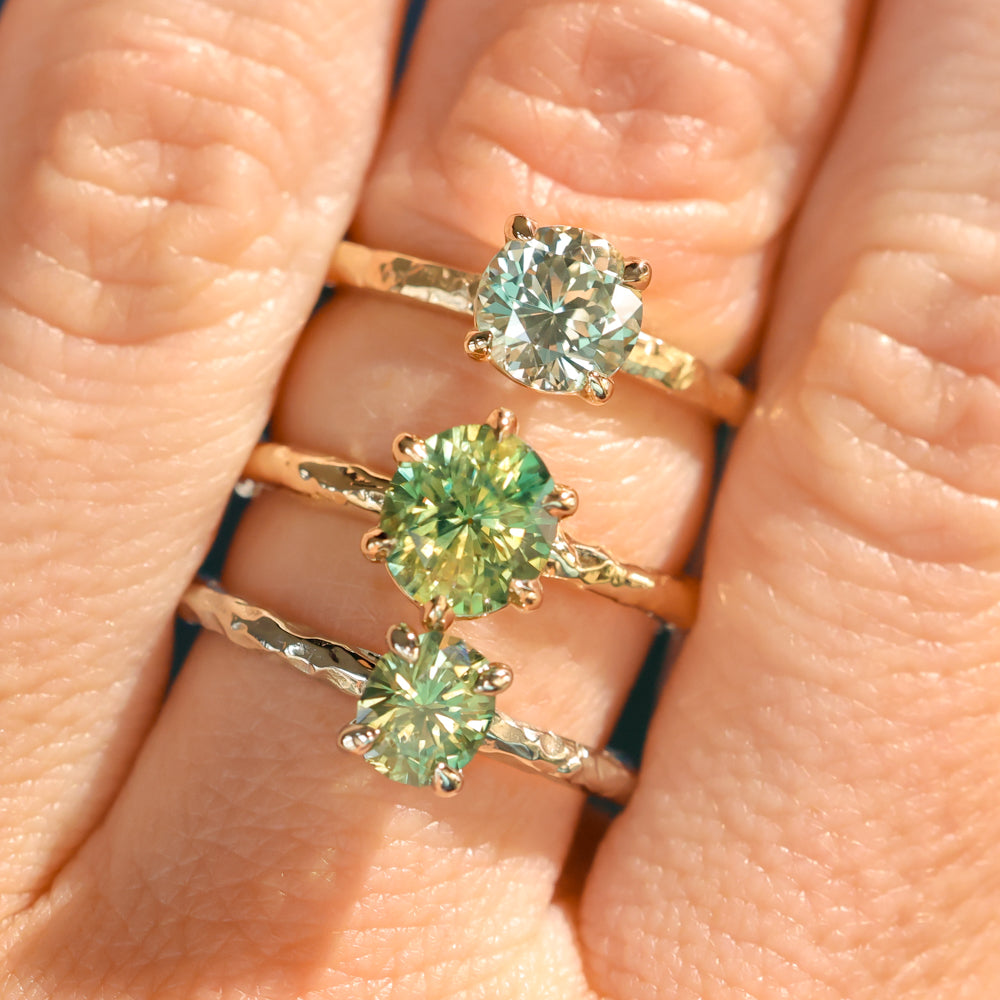 1.44ct Round Precision Cut Montana Sapphire Flat Band 4 Prong Solitaire Evergreen Ring in 14k Yellow Gold