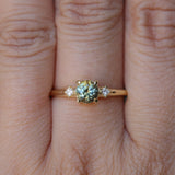 0.71ct Bicolor Round Montana Sapphire and Princess Cut Diamond Rapids Low Profile Ring in 18k Yellow Gold