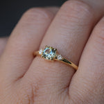0.71ct Bicolor Round Montana Sapphire and Princess Cut Diamond Rapids Low Profile Ring in 18k Yellow Gold