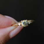 0.71ct Bicolor Round Montana Sapphire and Princess Cut Diamond Rapids Low Profile Ring in 18k Yellow Gold