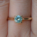 0.78ct Round Seafoam Teal Green Montana Sapphire Four Prong Lotus Solitaire in 14k Yellow Gold