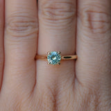 0.78ct Round Seafoam Teal Green Montana Sapphire Four Prong Lotus Solitaire in 14k Yellow Gold