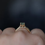 0.78ct Round Seafoam Teal Green Montana Sapphire Four Prong Lotus Solitaire in 14k Yellow Gold