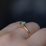 0.78ct Round Seafoam Teal Green Montana Sapphire Four Prong Lotus Solitaire in 14k Yellow Gold