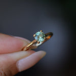 0.78ct Round Seafoam Teal Green Montana Sapphire Four Prong Lotus Solitaire in 14k Yellow Gold